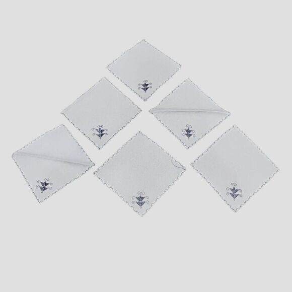 Vintage Set of 6 Barware Small Cocktail Drink Napkins Embroidery Linen Off White - Picture 1 of 3